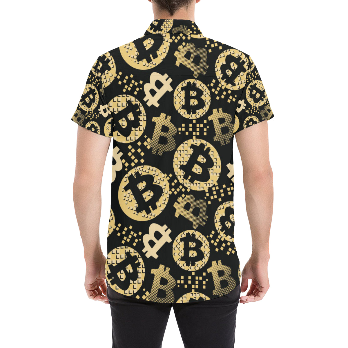 Bitcoin Pattern Print Design DO06 Men's Short Sleeve Button Up Shirt