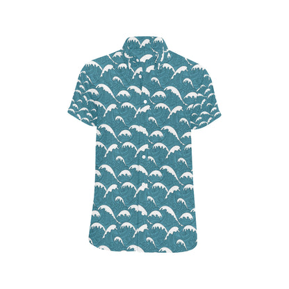 Surf Wave Tribal Design Men's Short Sleeve Button Up Shirt