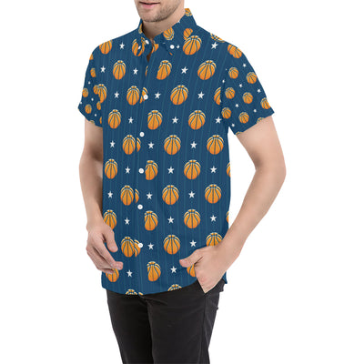 Basketball Star Print Pattern Men's Short Sleeve Button Up Shirt