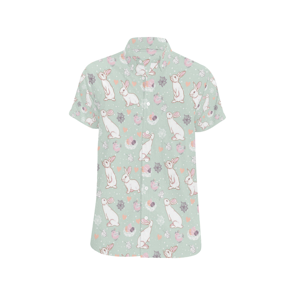 Rabbit Pattern Print Design RB011 Men's Short Sleeve Button Up Shirt
