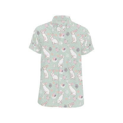 Rabbit Pattern Print Design RB011 Men's Short Sleeve Button Up Shirt
