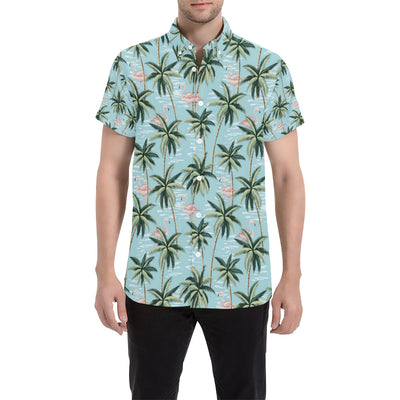 Palm Tree Pattern Print Design PT05 Men's Short Sleeve Button Up Shirt