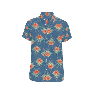 lotus Boho Pattern Print Design LO07 Men's Short Sleeve Button Up Shirt