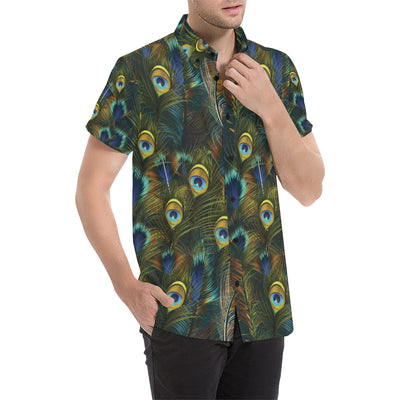 Peacock Feather Pattern Print Design A03 Men's Short Sleeve Button Up Shirt