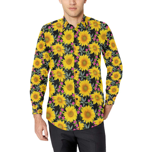 Sunflower Pattern Print Design SF014 Men's Long Sleeve Shirt