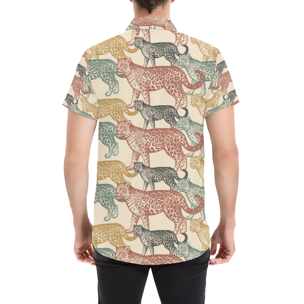 Jaguar Pattern Print Design 01 Men's Short Sleeve Button Up Shirt