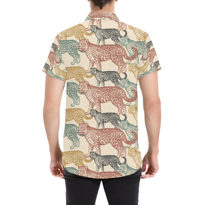 Jaguar Pattern Print Design 01 Men's Short Sleeve Button Up Shirt
