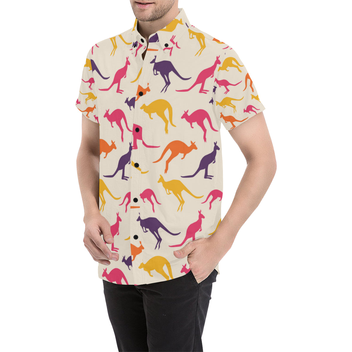 Kangaroos Pattern Print Design 01 Men's Short Sleeve Button Up Shirt