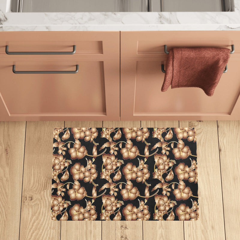 Brown Hibiscus Pattern Print Design HB06 Kitchen Mat