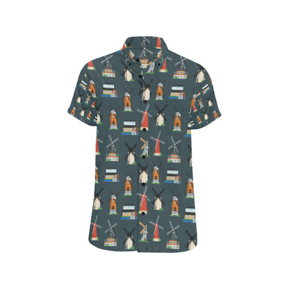 Windmill Pattern Print Design 04 Men's Short Sleeve Button Up Shirt
