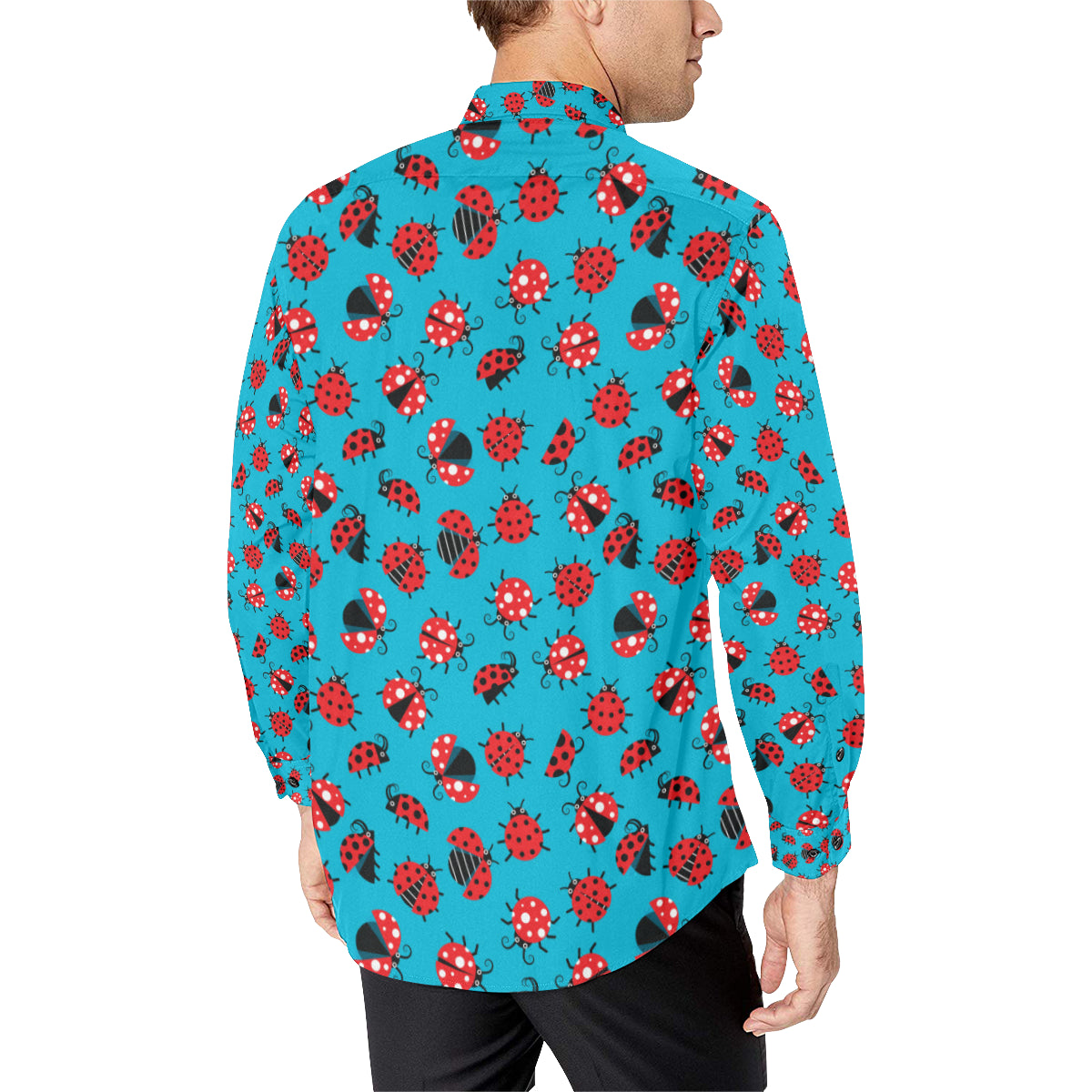 Ladybug Action Print Pattern Men's Long Sleeve Shirt