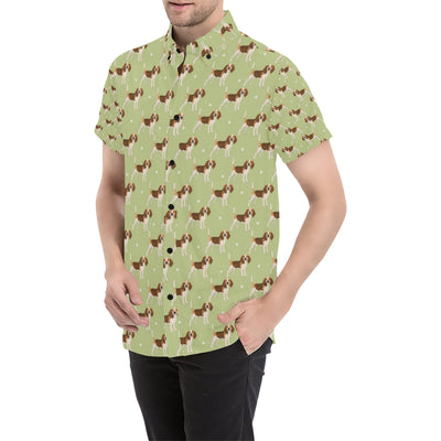 Beagle Pattern Print Design 07 Men's Short Sleeve Button Up Shirt