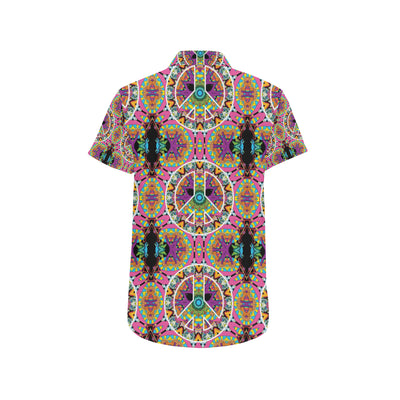 Peace Sign Pattern Print Design A03 Men's Short Sleeve Button Up Shirt