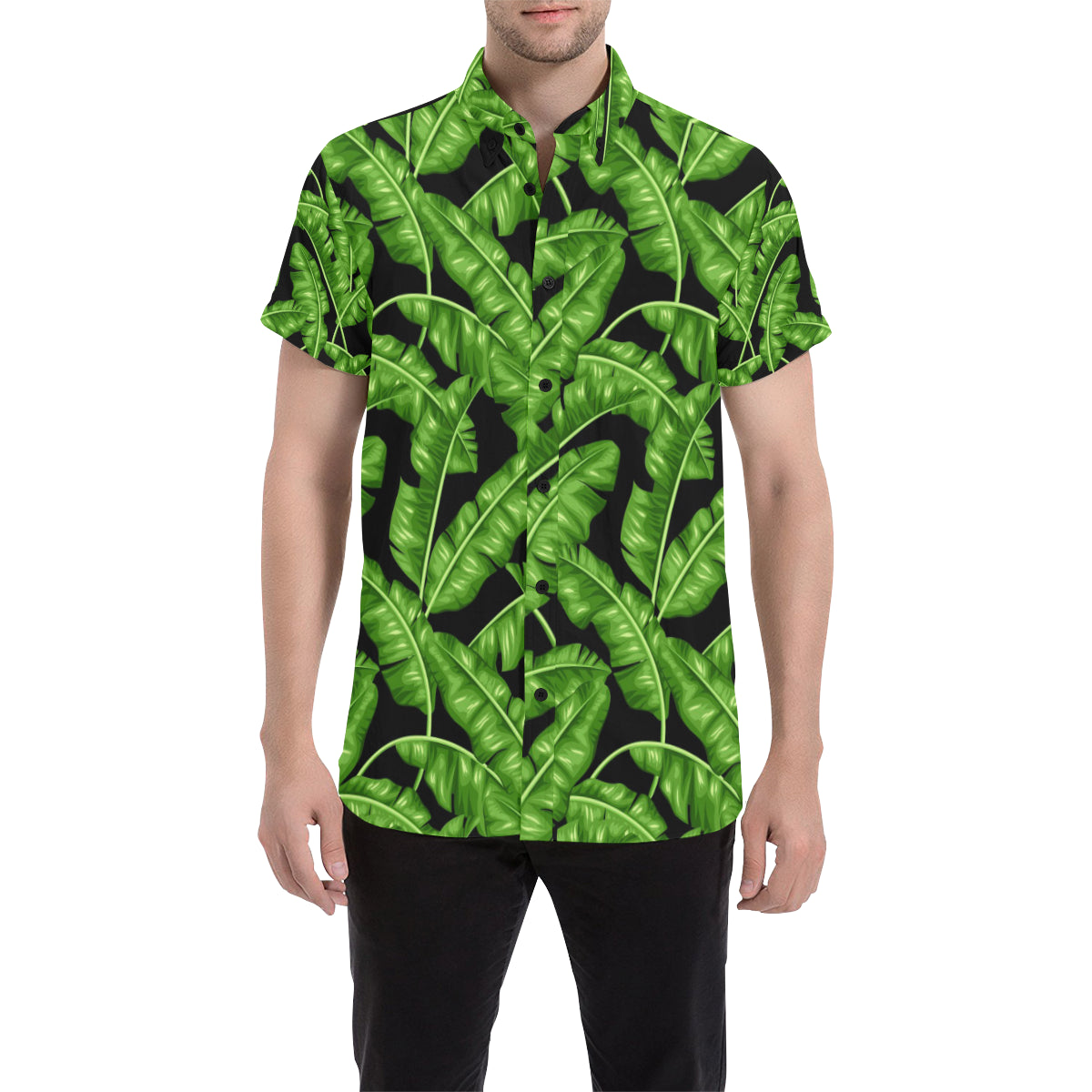 Banana Leaf Pattern Print Design BL01 Men's Short Sleeve Button Up Shirt