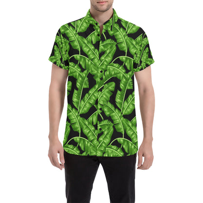 Banana Leaf Pattern Print Design BL01 Men's Short Sleeve Button Up Shirt