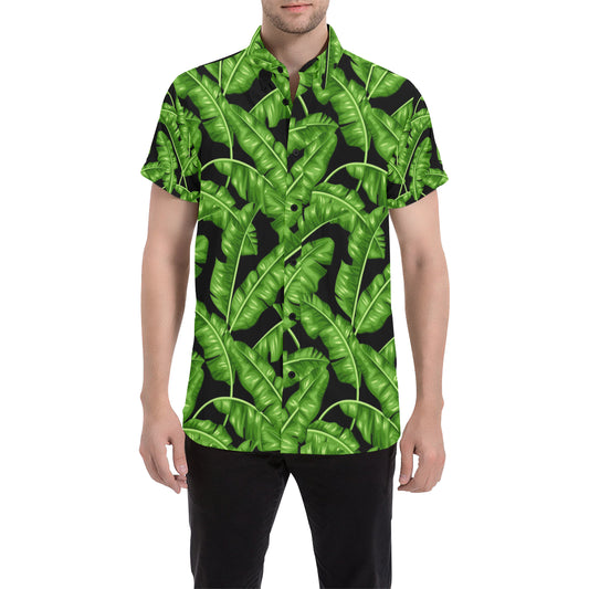 Banana Leaf Pattern Print Design BL01 Men's Short Sleeve Button Up Shirt