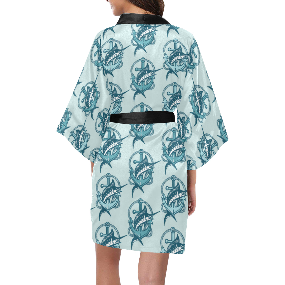 Swordfish Pattern Print Design 03 Women's Short Kimono
