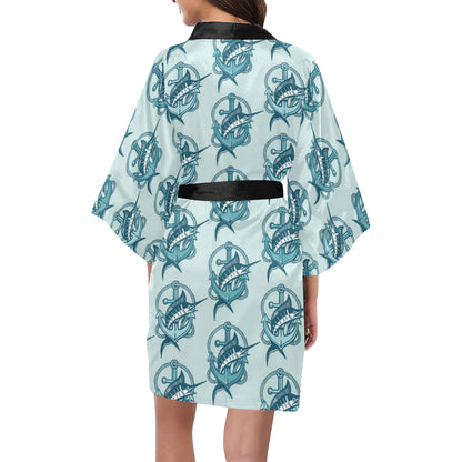 Swordfish Pattern Print Design 03 Women's Short Kimono