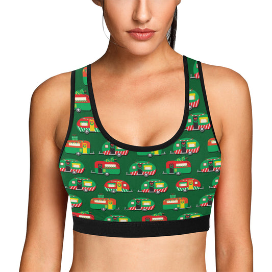 Camper Camping Christmas Themed Print Sports Bra