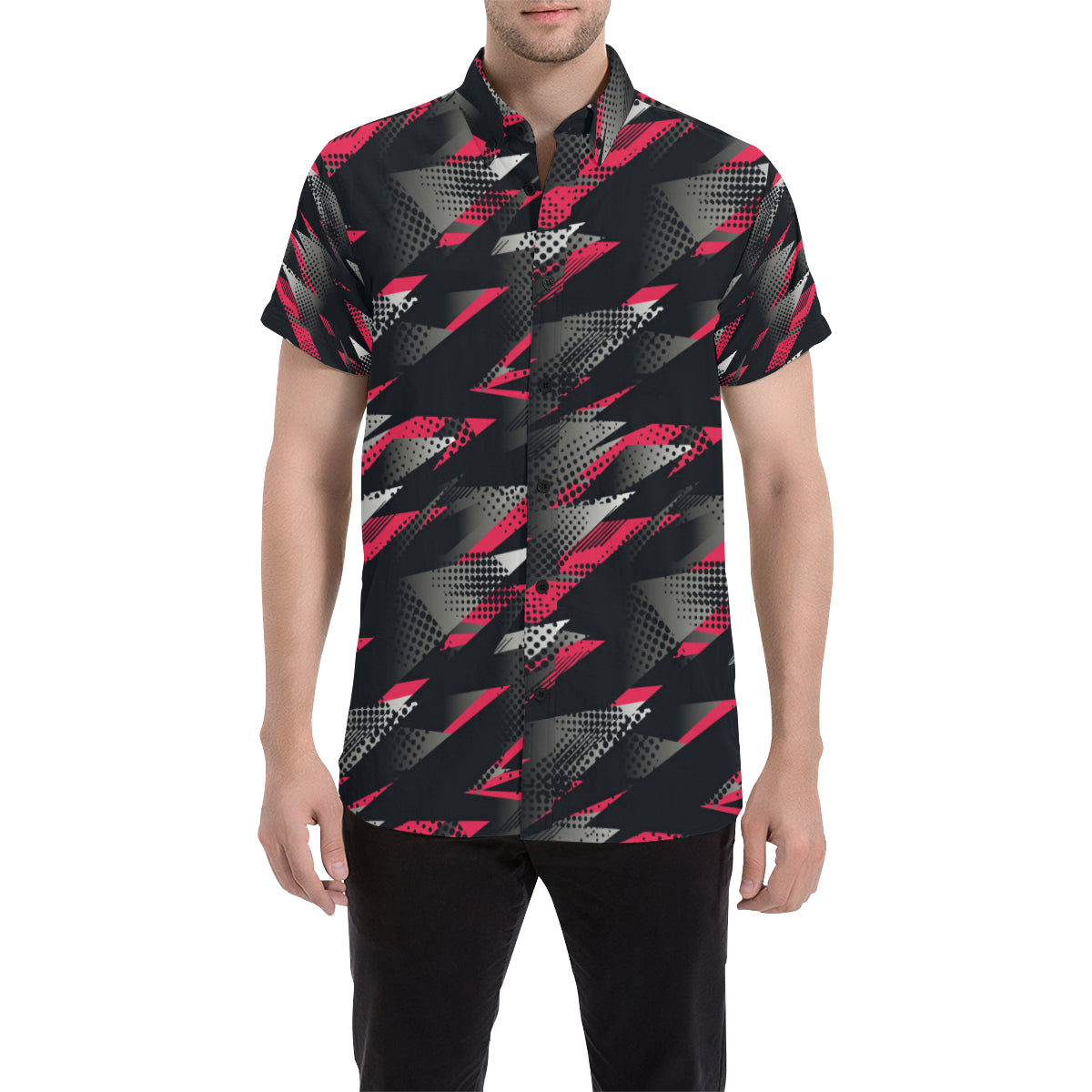 Racing Style Pattern Print Design A04 Men's Short Sleeve Button Up Shirt