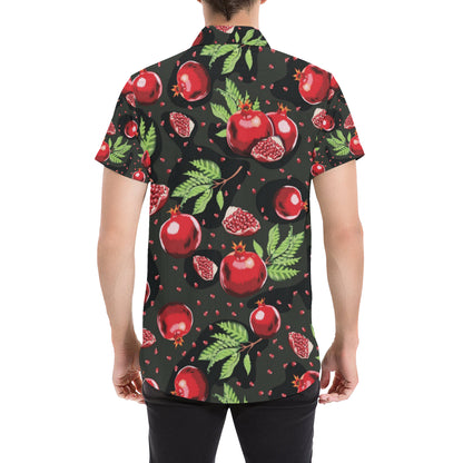 Pomegranate Pattern Print Design PG06 Men's Short Sleeve Button Up Shirt