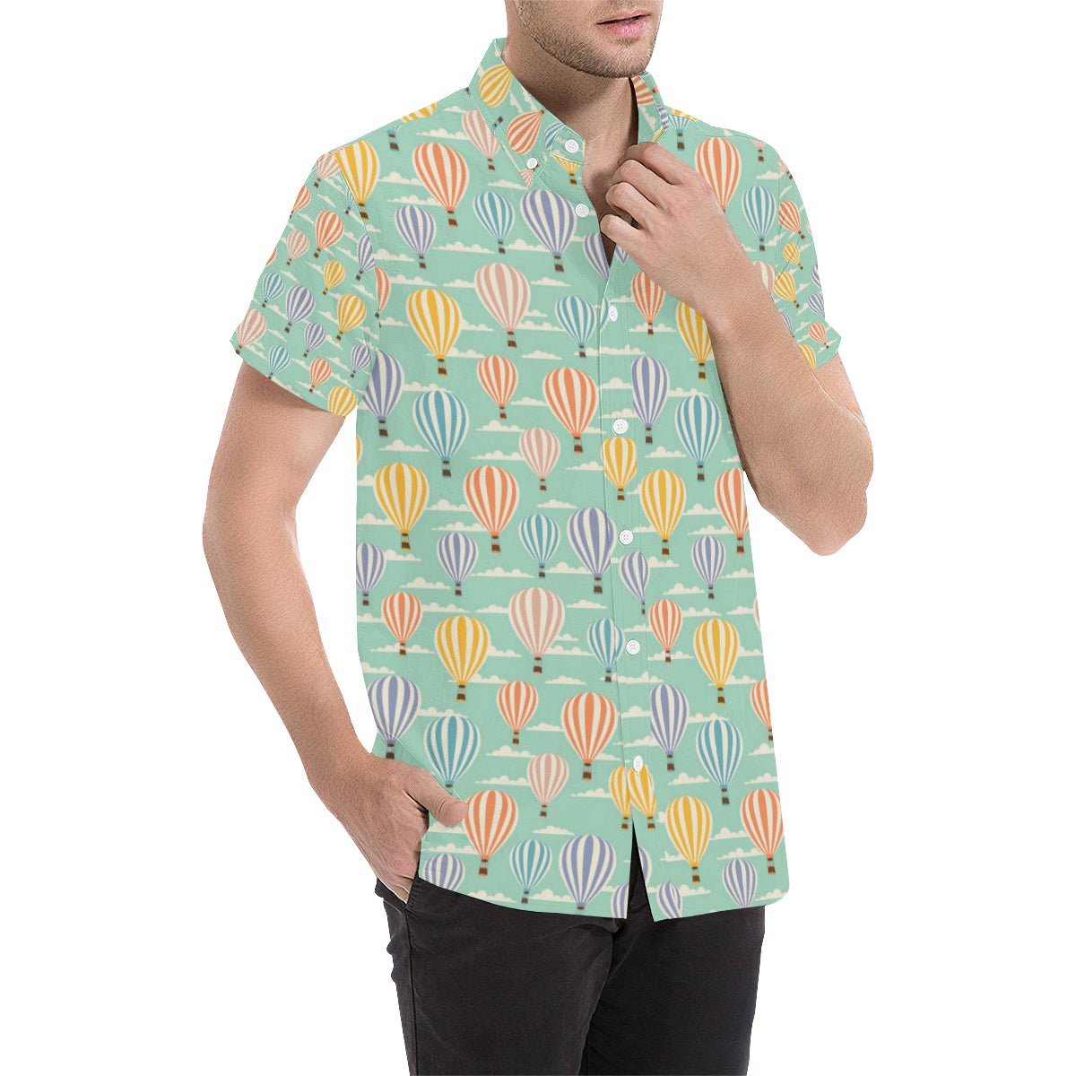 Ballon Pattern Print Design 01 Men's Short Sleeve Button Up Shirt