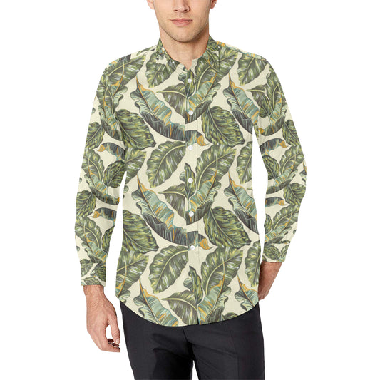 Banana Leaf Pattern Print Design BL08 Men's Long Sleeve Shirt