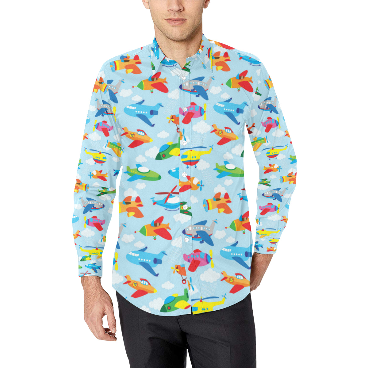 Airplane Colorful Pattern Print Design 01 Men's Long Sleeve Shirt