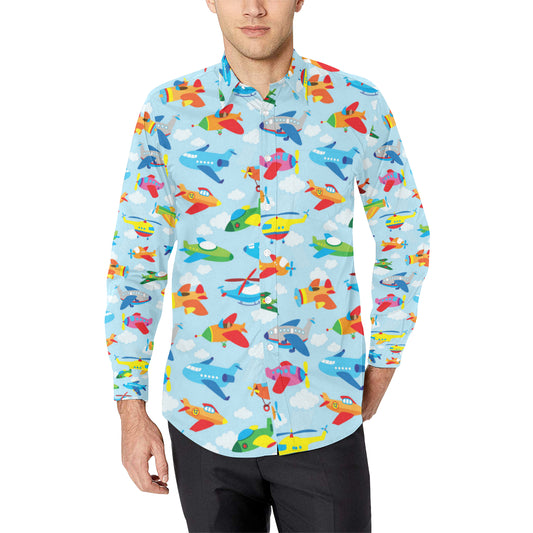 Airplane Colorful Pattern Print Design 01 Men's Long Sleeve Shirt