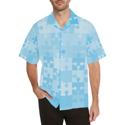 Puzzle Blue Pattern Print Design A04 Men's Hawaiian Shirt