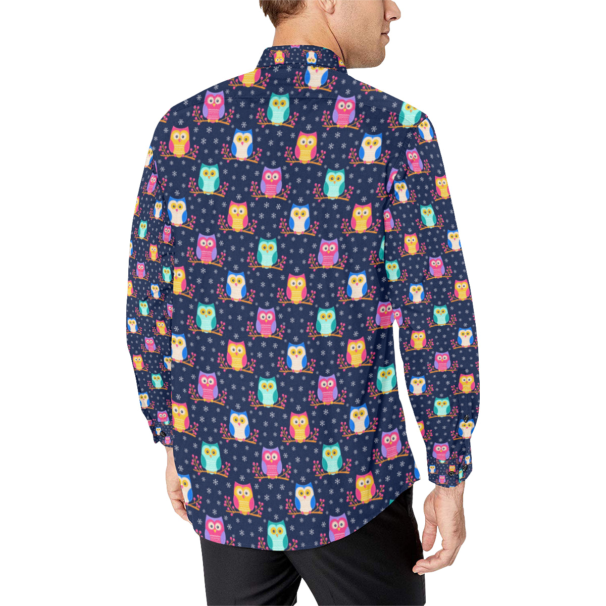 Owl Cute Themed Design Print Men's Long Sleeve Shirt
