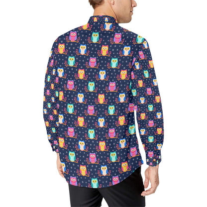 Owl Cute Themed Design Print Men's Long Sleeve Shirt