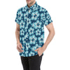 Blue Hibiscus Pattern Print Design HB011 Men's Short Sleeve Button Up Shirt