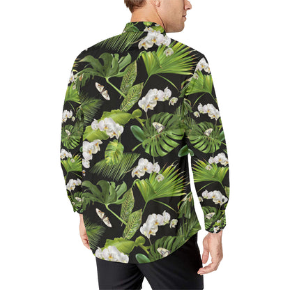 Tropical Flower Pattern Print Design TF026 Men's Long Sleeve Shirt