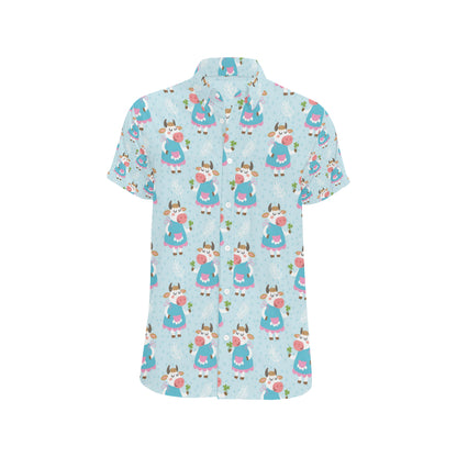 Cattle Happy Pattern Print Design 03 Men's Short Sleeve Button Up Shirt