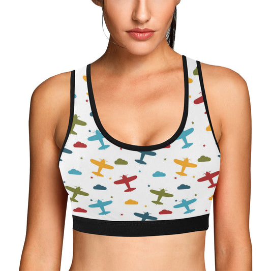 Airplane Pattern Print Design 06 Sports Bra