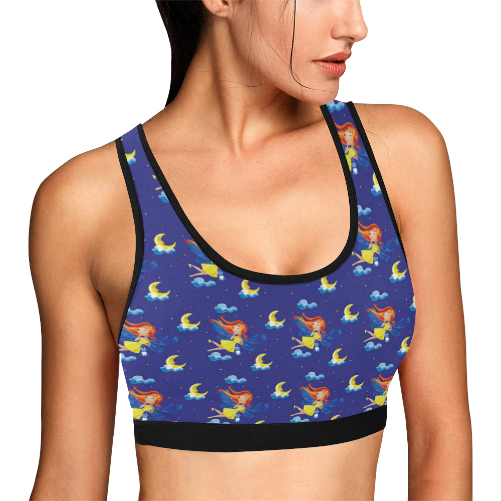 Fairy with Moon Print Pattern Sports Bra