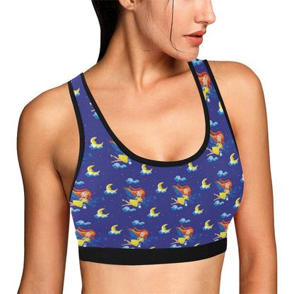 Fairy with Moon Print Pattern Sports Bra