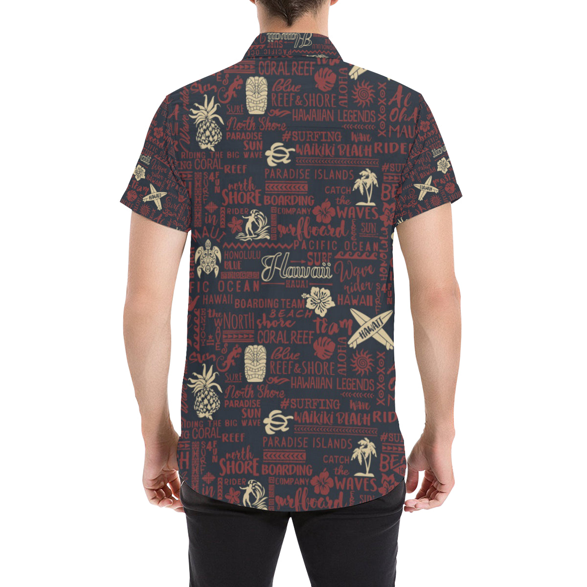 Hawaiian Themed Pattern Print Design H017 Men's Short Sleeve Button Up Shirt