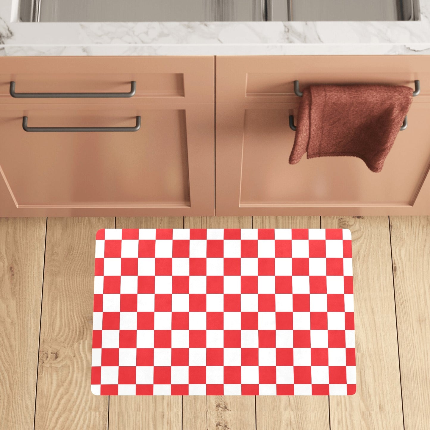 Checkered Red Pattern Print Design 04 Kitchen Mat