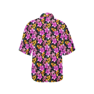 Tropical Folower Pink Hibiscus Print Women's Hawaiian Shirt