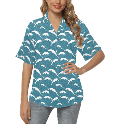 Surf Wave Tribal Design Women's Hawaiian Shirt