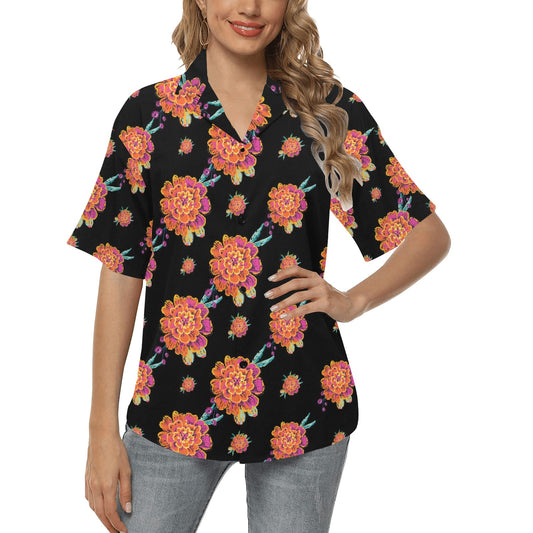 Marigold Pattern Print Design 01 Women's Hawaiian Shirt