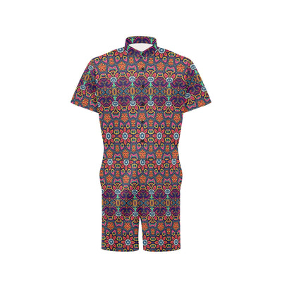 Ethnic Flower Style Print Pattern Men's Romper