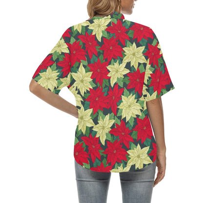 Poinsettia Pattern Print Design POT06 Women's Hawaiian Shirt