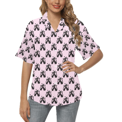 Black Cat Pattern Print Design 01 Women's Hawaiian Shirt