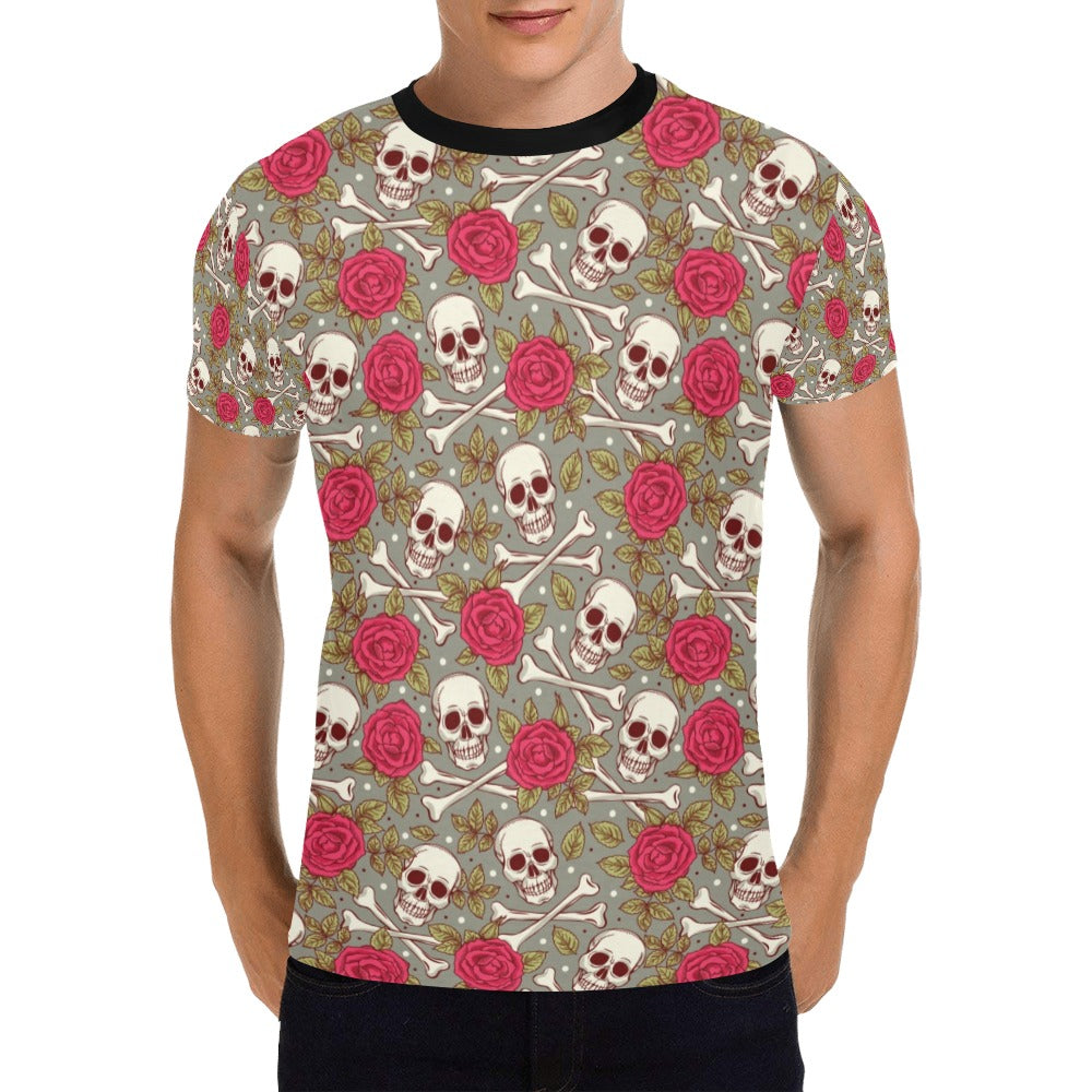 Skull Bone Rose Print Design LKS303 Men's All Over Print T-shirt