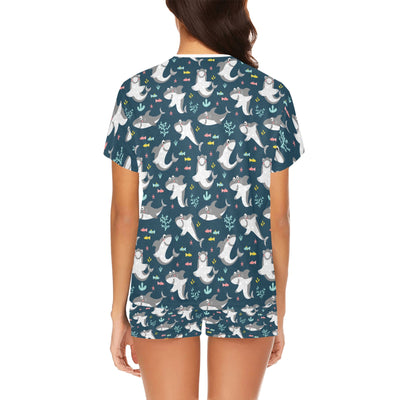 Shark Print Design LKS307 Women's Short Pajama Set