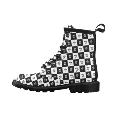 Checkered Flag Crown Pattern Women's Boots