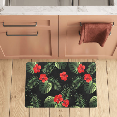 Red Hibiscus Tropical Kitchen Mat